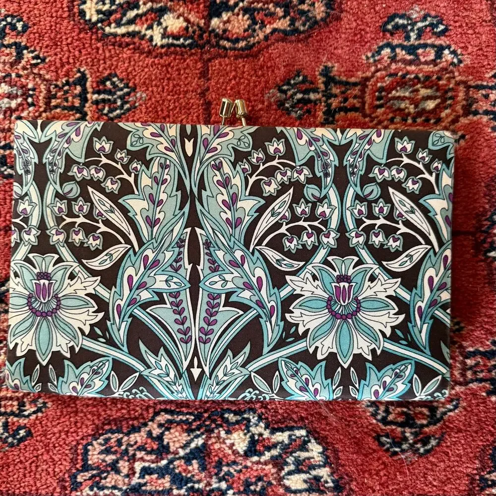 Banana Republic 100% Silk‎ Peacock Blue Floral Slim Clutch SUPER CLEAN